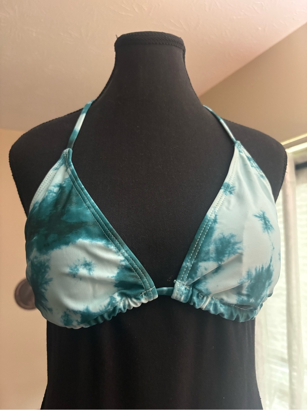 Tie-Front Sheer Swim Crop Top in Teal Tie-Dye - Picture 3 of 5
